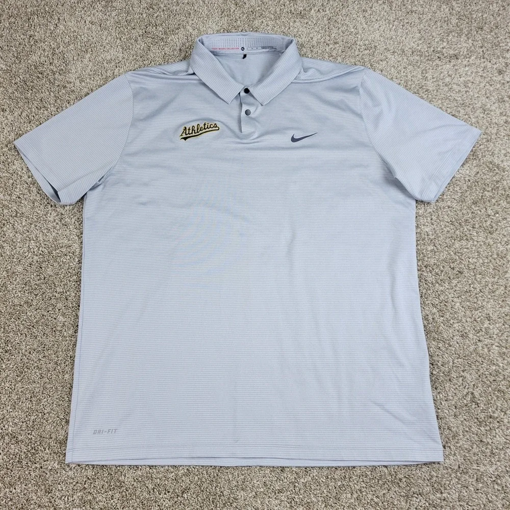 Nike Tiger Woods Collection Athletics Mens XL Gray Striped Performance Polo